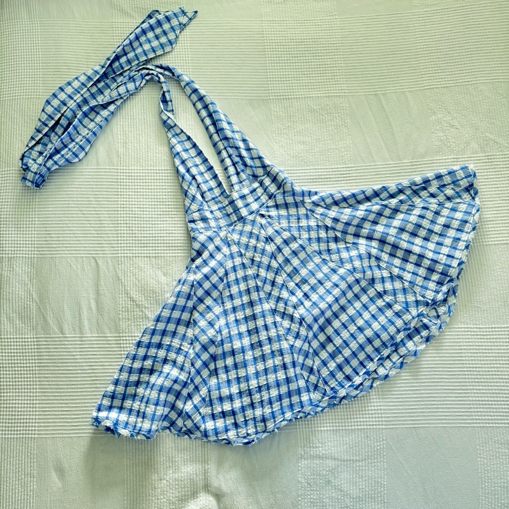 Free People Blue Checkered Mini Dress